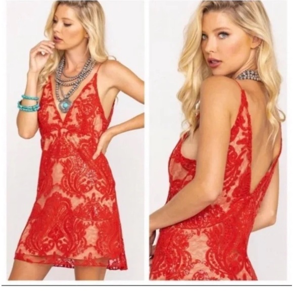 ☀️NWT Free People Red lace mini dress - Picture 8 of 8